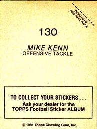 1981 Topps Stickers #130 Mike Kenn Back
