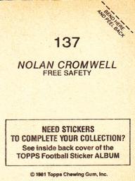 1981 Topps Stickers #137 Nolan Cromwell Back