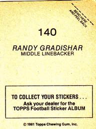 1981 Topps Stickers #140 Randy Gradishar Back