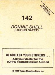 1981 Topps Stickers #142 Donnie Shell Back