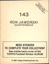 1981 Topps Stickers #143 Ron Jaworski Back