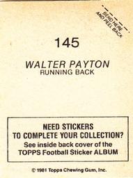 1981 Topps Stickers #145 Walter Payton Back