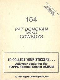 1981 Topps Stickers #154 Pat Donovan Back