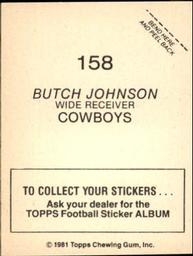 1981 Topps Stickers #158 Butch Johnson Back