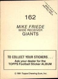1981 Topps Stickers #162 Mike Friede Back