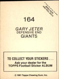 1981 Topps Stickers #164 Gary Jeter Back