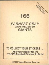 1981 Topps Stickers #166 Earnest Gray Back
