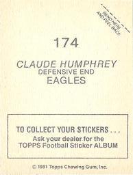 1981 Topps Stickers #174 Claude Humphrey Back
