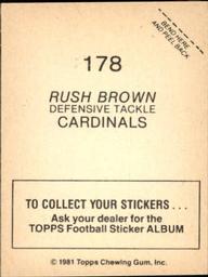 1981 Topps Stickers #178 Rush Brown Back