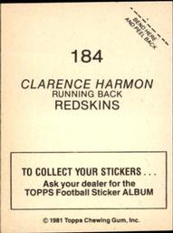 1981 Topps Stickers #184 Clarence Harmon Back