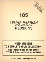 1981 Topps Stickers #185 Lemar Parrish Back
