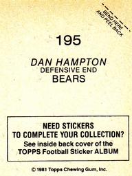 1981 Topps Stickers #195 Dan Hampton Back