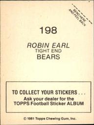 1981 Topps Stickers #198 Robin Earl Back