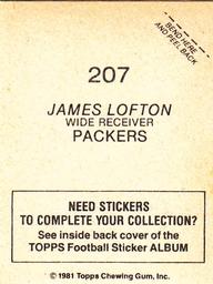 1981 Topps Stickers #207 James Lofton Back