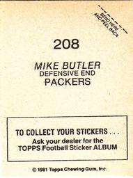1981 Topps Stickers #208 Mike Butler Back