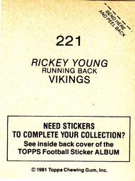 1981 Topps Stickers #221 Rickey Young Back