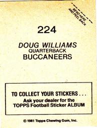 1981 Topps Stickers #224 Doug Williams Back