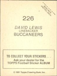 1981 Topps Stickers #226 David Lewis Back