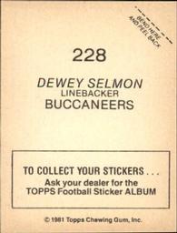 1981 Topps Stickers #228 Dewey Selmon Back