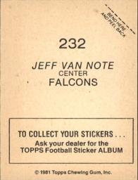1981 Topps Stickers #232 Jeff Van Note Back