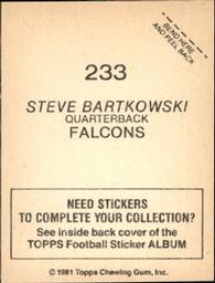 1981 Topps Stickers #233 Steve Bartkowski Back