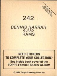 1981 Topps Stickers #242 Dennis Harrah Back