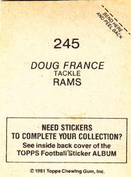 1981 Topps Stickers #245 Doug France Back