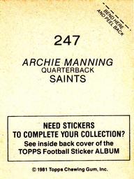 1981 Topps Stickers #247 Archie Manning Back