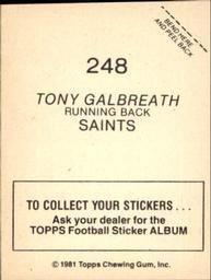 1981 Topps Stickers #248 Tony Galbreath Back