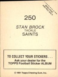 1981 Topps Stickers #250 Stan Brock Back