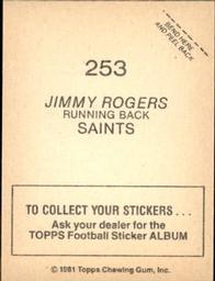 1981 Topps Stickers #253 Jimmy Rogers Back