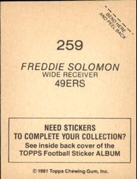 1981 Topps Stickers #259 Freddie Solomon Back
