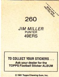 1981 Topps Stickers #260 Jim Miller Back