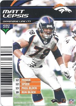 2002 NFL Showdown #103 Matt Lepsis Front