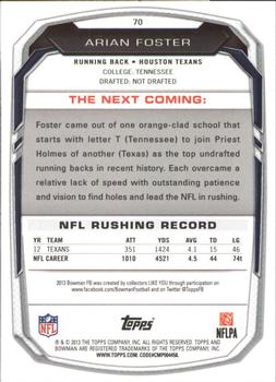 2013 Bowman - Silver Ice #70 Arian Foster Back