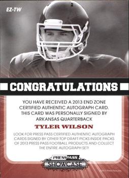 2013 Press Pass Showcase - End Zone Autographs #EZ-TW Tyler Wilson Back