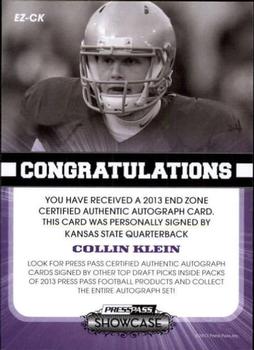 2013 Press Pass Showcase - End Zone Autographs #EZ-CK Collin Klein Back