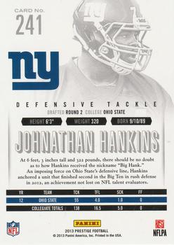 2013 Panini Prestige - Rookie  Extra Points Red #241 Johnathan Hankins Back
