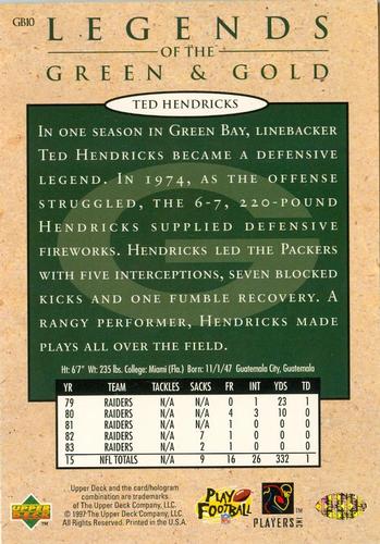 1997 Upper Deck Legends of the Green and Gold #GB10 Ted Hendricks Back