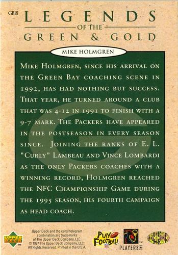 1997 Upper Deck Legends of the Green and Gold #GB18 Mike Holmgren Back
