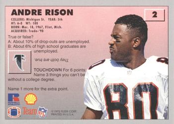 1993 Fleer Shell FACT #2 Andre Rison Back