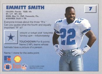 1993 Fleer Shell FACT #7 Emmitt Smith Back