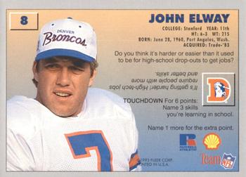 1993 Fleer Shell FACT #8 John Elway Back