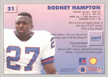 1993 Fleer Shell FACT #21 Rodney Hampton Back