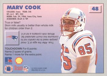 1993 Fleer Shell FACT #48 Marv Cook Back