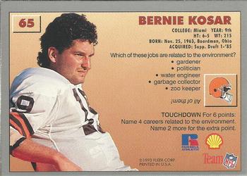 1993 Fleer Shell FACT #65 Bernie Kosar Back