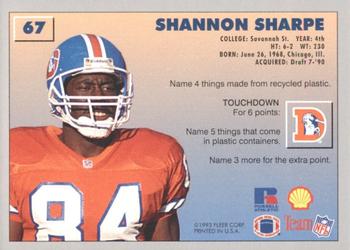 1993 Fleer Shell FACT #67 Shannon Sharpe Back