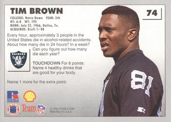 1993 Fleer Shell FACT #74 Tim Brown Back