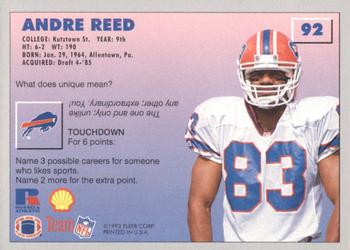 1993 Fleer Shell FACT #92 Andre Reed Back