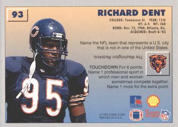 1993 Fleer Shell FACT #93 Richard Dent Back